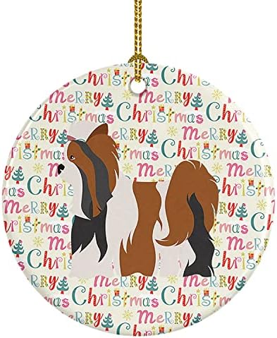 Богатства на Каролина WDK2025CO1 Biewer Terrier Merry Crignth Ceramic Ornament, повеќебојни, украси за новогодишни елки, виси украс