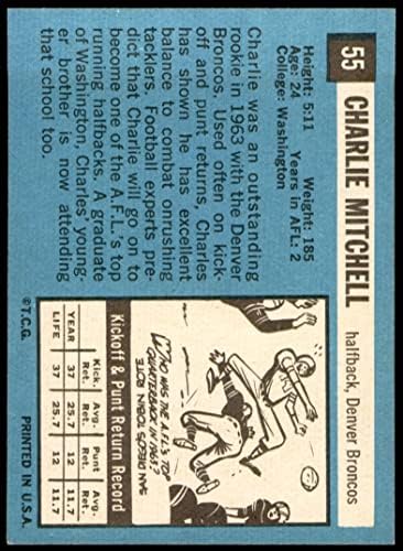 1964 Топс # 55 Чарли Мичел Денвер Бронкос екс/МТ+ Бронкос Вашингтон