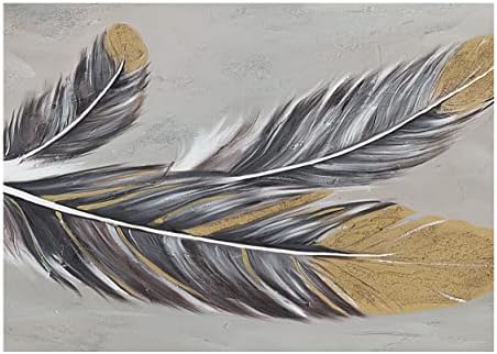 GraceFur Canvas Wallидна уметност Сликарство со пердуви - рачно насликана 3Д сива птица животинско пердув уметнички масло сликарство,
