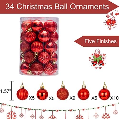 34ct Мали божиќни украси за божиќни топка разнишани Божиќни висечки декоративни топки за забавен одмор свадба декор црвена, 1,57