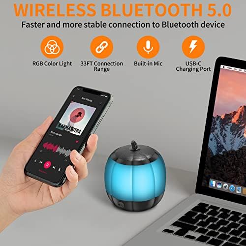 LFS Преносен Bluetooth звучник со светла, мини безжичен звучник ноќно светло LED Bluetooth звучник, 7 светла во боја, TWS, IPX5 водоотпорни мали звучници за дома, на отворено, Божиќ