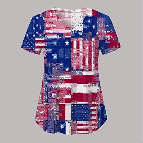 4 јули Кошули За Жени Американско Знаме Летни Маици Со Кратки Ракави Против Вратот Со 2 Џебови Блузи Празнична Секојдневна Работна Облека