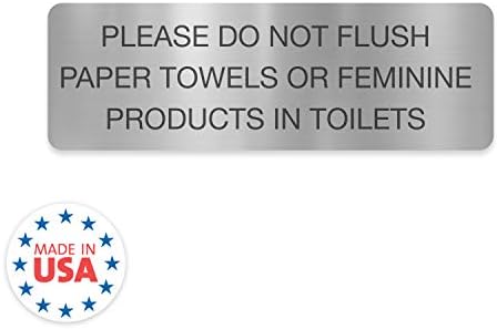 Ве молиме, не испуштајте хартиени крпи или женски производи во тоалети/црно на сребро 9 x 3 baleиден знак/знак за јавен тоалет