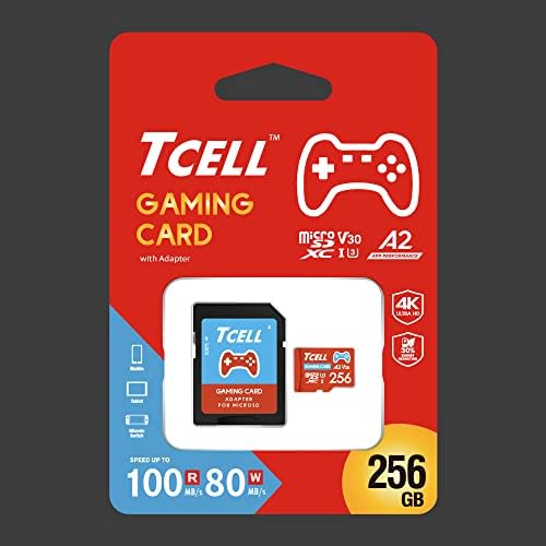 TCELL Gaming 256gb Micro SD Картичка, Nintendo Switch Компатибилен, microSDXC A2 USH-I U3 V30 Прочитајте 100mb / S Пишуваат 80MB/s Со Адаптер,