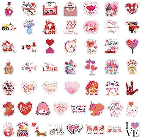 Налепници за ден на в Valentубените за деца девојки 50 парчиња Канон срце Loveубовни налепници за налепници за лаптоп за лаптоп, декорација на