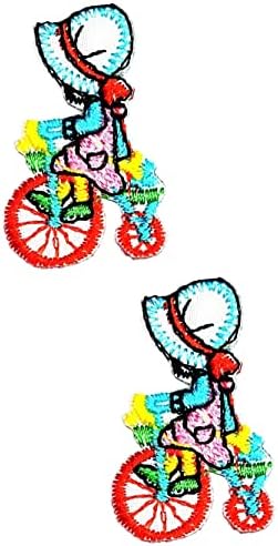 Кленплус 2 парчиња. Мини Убава Девојка Возење Велосипед Симпатична Цртан Филм Железо На Закрпи Активности Везени Лого Облека Фармерки