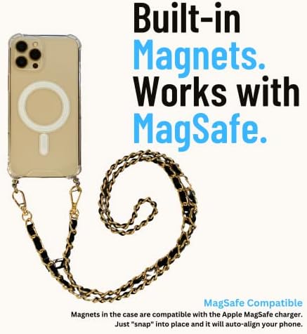 Aporia-MagSafe iPhone 14 Pro Max Clear Случај Со Вградена Кука и 120cm 47,25 инчи Вкрстен Синџир На Ремен За Рамо | Компатибилен За Безжично