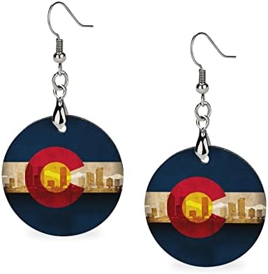 Државно знаме во Колорадо Дрвени обетки тркалезни приврзоци Дангл уво куки накит за жени