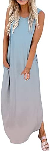 Lmdudan 2023 летен макси фустан за жени моден градиент резервоар фустан лабава екипаж удобни долги фустани