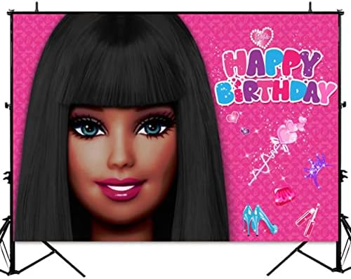 Со црна боја на Барби позадина Среќен роденден тема забава позадина дама девојки соба wallидна торта табела декор со фото штанд студио фотографија банер