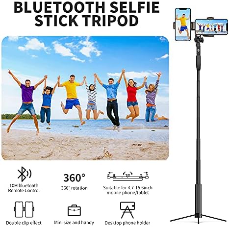 43.3inch Bluetooth Selfie Sticks Tripod, Extendable 3 во 1 алуминиумски селфи стап со безжичен далечински управувач и статив 360 ротација за iPhone Android телефон на отворено видео за снимање на в