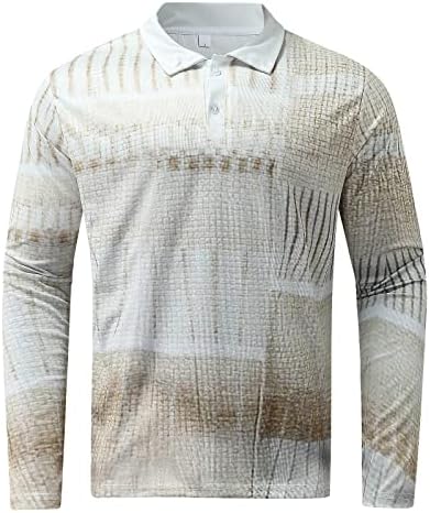 Xxbr Поло кошули за мажи, долги ракави дигитални бохо предни плочи на копчиња за вртење на јака, деловни кошули врвови, качулки со