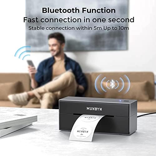 Печатач за термички етикети Munbyn Bluetooth, печатач за испорака 4x6 за испорака, безжичен за домашна канцеларија, компатибилен со iOS, Android,