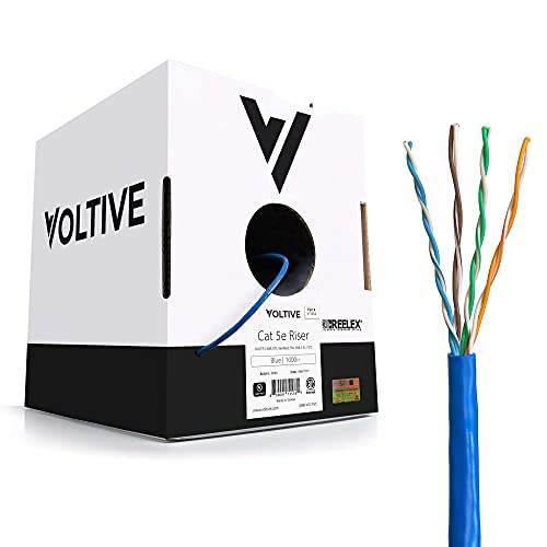 Волтив CAT5E Riser, 100FT, Blue - Цврст кабел за етернет со голи бакар - UTP - 350MHz - UL овластен и ETL VERIFIED