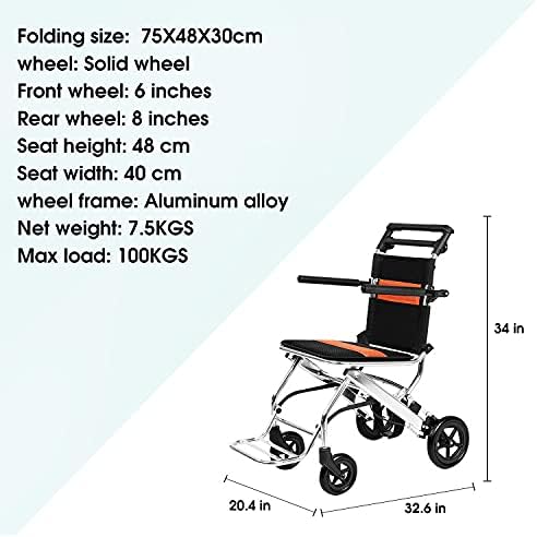 Преносна преклопна количка за преклопување UU-Zhang, патна инвалидска количка со рачна сопирачка, ултра лесна инвалидска количка