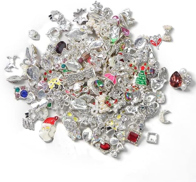 50 парчиња 3Д мешан стил луксузен циркон дијамантски нокти уметнички шарми шупливи висини пирсинг накит приврзок срцев лак за украсување на