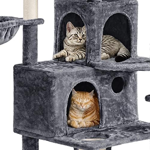 Yaheetech 76.5in мачка мачка кула со 3 кондоси, 3 пријатни перки со висина топка, гребење на места, 2 корпи, центар за активности за мебел