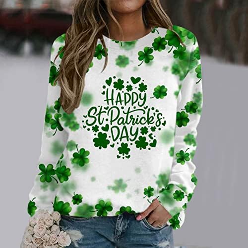 Среќен Денот на Сент Патрик, Шамрок пулвер, дама модна детелина, печатена џемпер, женски долги ракави екипи кошули