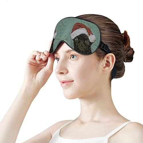 Маска за спиење на Santa Pug Sleep Mask лесна маска маска за очи со прилагодлива лента за мажи жени