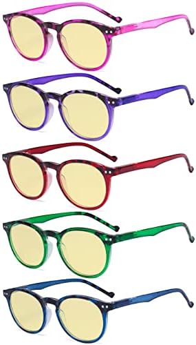 Очила 5 Пакет Модерен Сино Светло Филтер Очила Жени-Анти Дигитални Отсјај Овални Круг Компјутерски Очила
