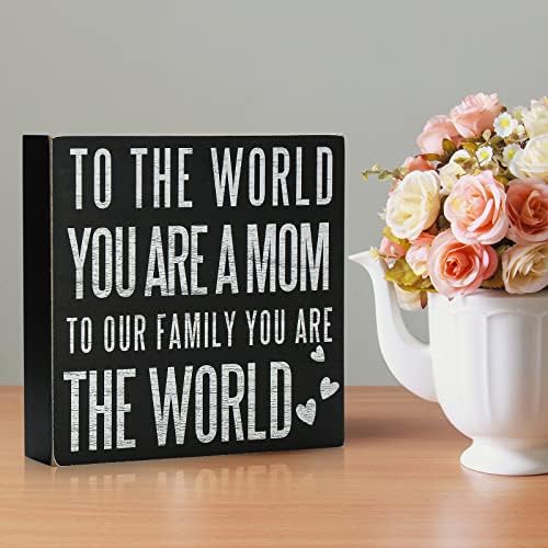 ТЈ.ПОВЕЌЕ Роденденски Подароци За Мама, Божиќен Подарок за Мајка 6х6 Дрво Кутија Знак На Светот Си Мајка, Но На Нашето Семејство Си Светот Рустикален