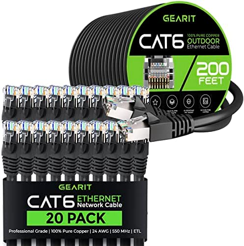 GearIT 20Pack 2ft Cat6 Етернет Кабел &засилувач; 200ft Cat6 Кабел