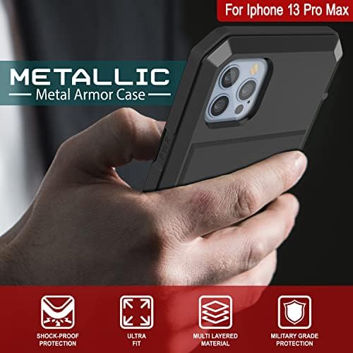 Панк за iPhone 13 Pro Max Метал Случај | Тешки Воена Одделение Оклоп Покритие [Шок Доказ] Хард алуминиум &засилувач; Tpu Дизајн W/Калено Стакло