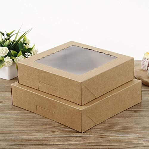 Сосопорт 10 парчиња Кутија За Пакување Десерти За Печење Проѕирна Хартиена Кутија За Прозорци Светло Кафеава