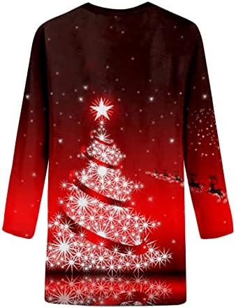 Flekmanart Women Gurly Christmas Commper O-Neck Tops Loose Bluze грда Божиќни маици 3D печатени лежерни пулвер со долг ракав
