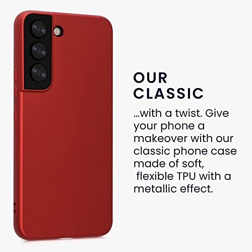 KWMobile TPU Case компатибилен со Samsung Galaxy S22 - случај мек тенок мазен флексибилен заштитен телефонски капак - металик темно црвена боја