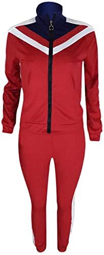 Облека за блокирање на жени во боја 2 парчиња облека, обичен долг ракав со целосна патент и панталони Спорт Поставете пот.