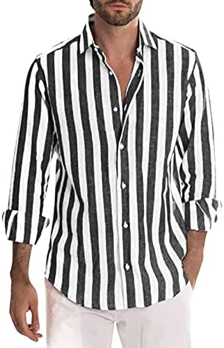 Менс модна лежерна лента со лента за ленени лапчиња со долги ракави кошула врвна маица мажи графички