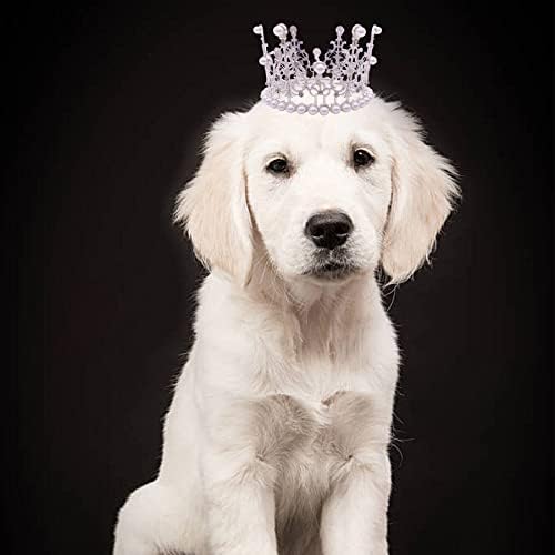 Миленичиња шоу 2 парчиња големи кучиња круна лента за глава голема миленичиња капа за роденденска забава сребрена златна ринстова факс бисер