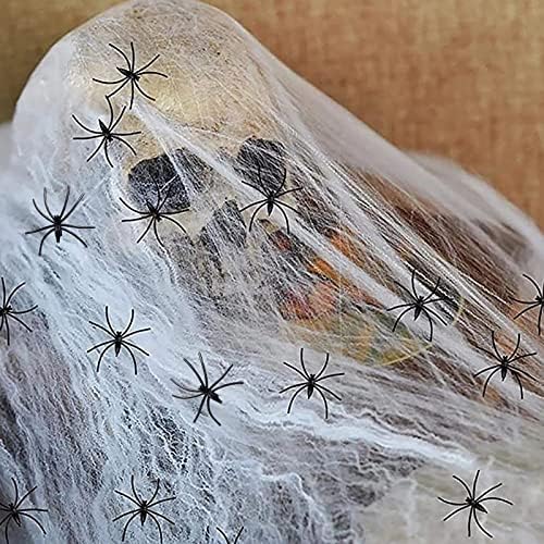 800SQFT Spider Web Spousky Ноќта на вештерките украси затворен и на отворено со лажни пајаци од 30 парчиња или комплет за лекување