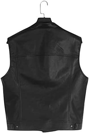 Ретро кожен елек на XZHDD, плус копче без ракави со големина на вратот на вратот, цврсти бои гроздобер елеци со џебови рано есен одмор