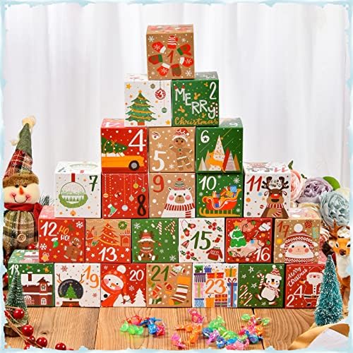 Кагрбвес 24 Пакувања Мали Кутии За Подароци Божиќни Кутии За Календар За Доаѓање, Торби За Подароци Со 24 ПАРЧИЊА Дизајн На